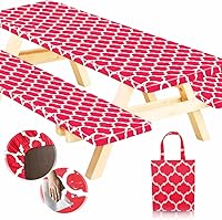 Vista 16 de RNOONY Mantel de vinilo ajustable para mesa de picnic con fundas de banco y bolsa, mantel de picnic impermeable para exteriores de 6 pies con bordes