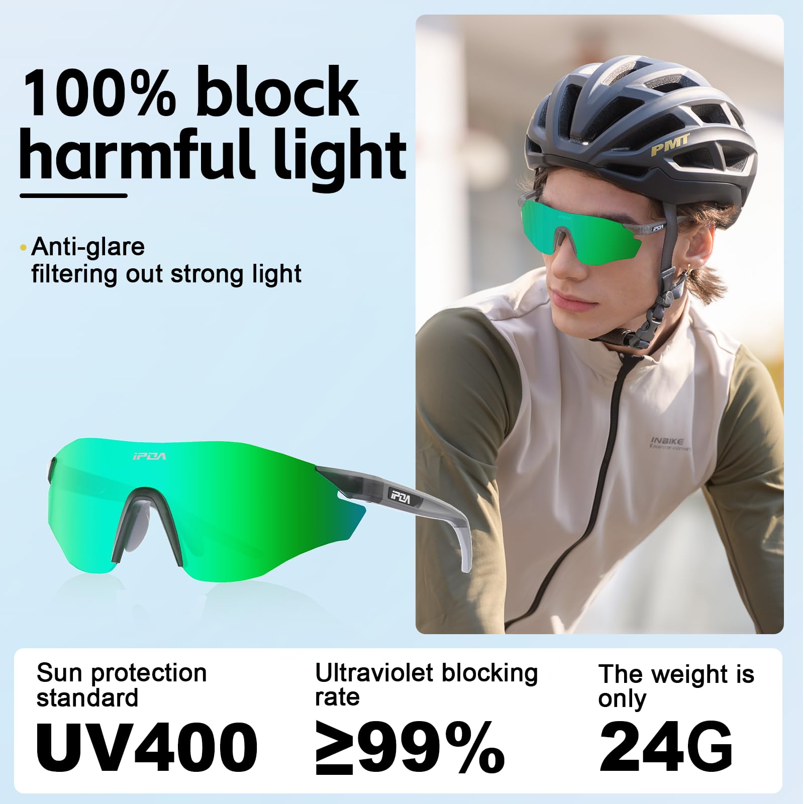 Occhiali da sole sportivi ultraleggeri senza montatura – 24 g PC UV400 per corsa, escursionismo, attività all'aperto