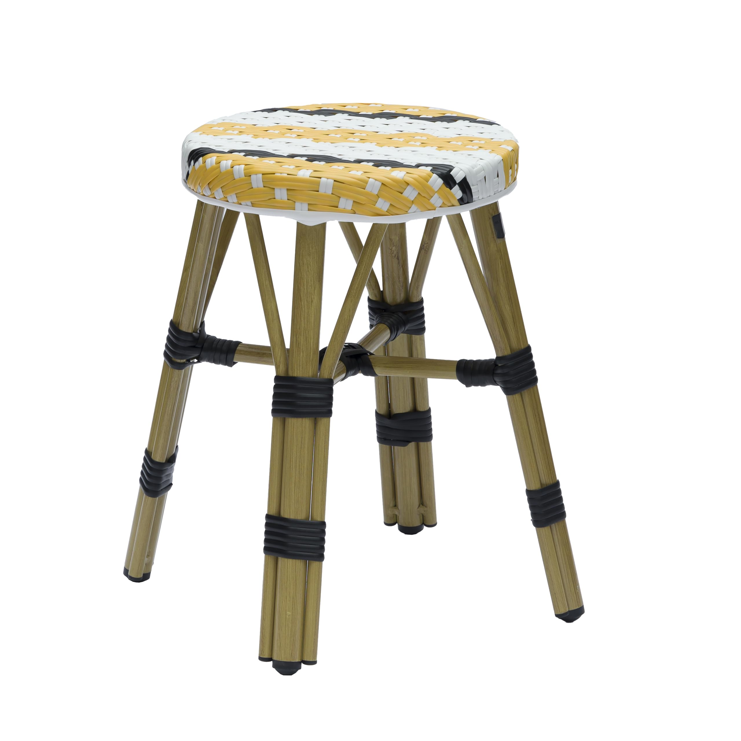 Tabouret bas Pigalle en aluminium et rotin PE jaune empilable