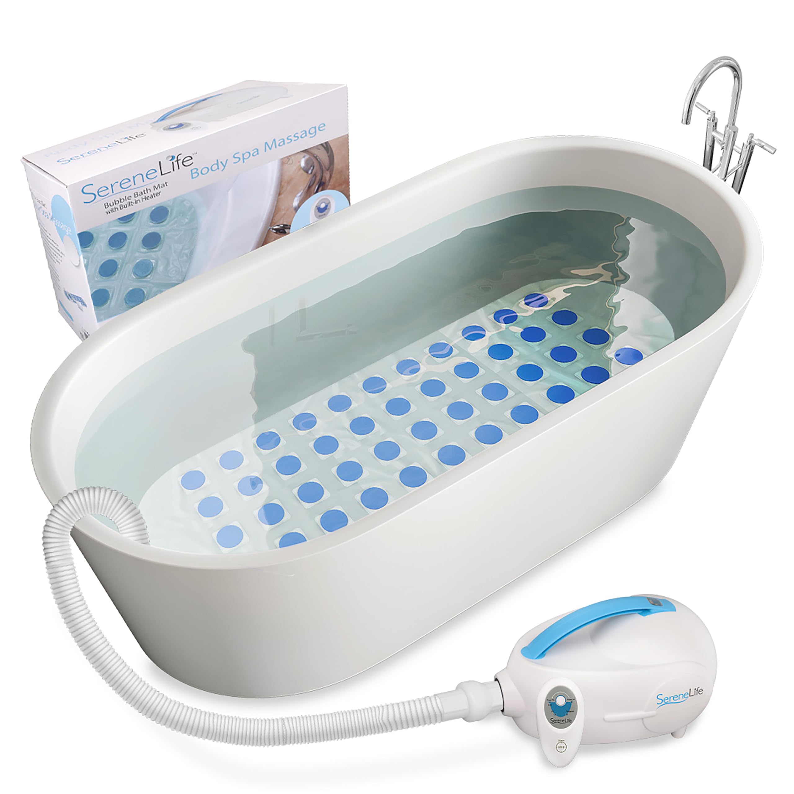 SereneLife Tapis de Bain à Bulles, Tapis pour Baignoire avec Massage à Air et Télécommande, Imperméable, Antidérapant, Intensité des Bulles Ajustable, Diffuseur de Parfums