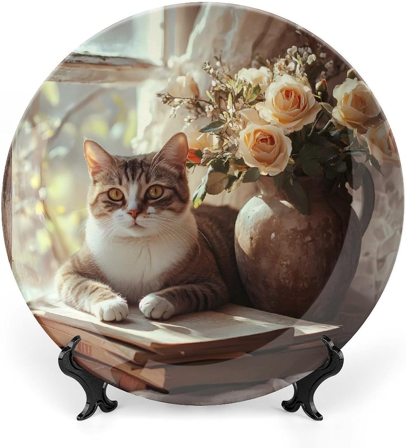 Cat Book Decorative Plate Tray Decor Trinket Dish Bone China Dinner Plates for Home Office Kitchen