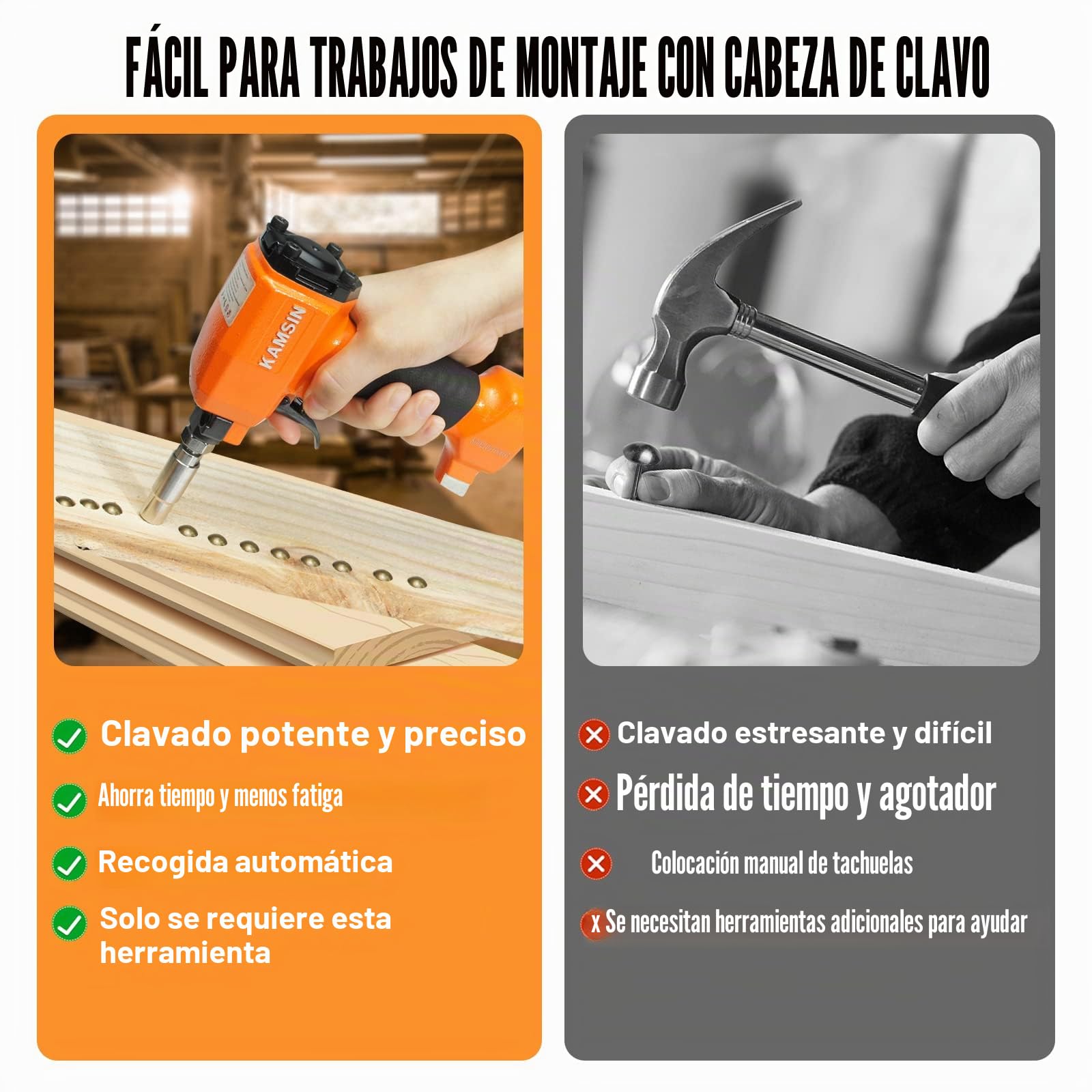 Kamsin 1170 Clavadora Neumática Decorativa con Tabla de Carga y Manguito por Defecto, Manguitos Reemplazables para Alfileres de Tapicería Tachuelas de Diferentes Tamaños, Clavadora Deco