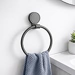 Amazon Basics Suction Towel Ring for Bathroom – Rust – Free Powder Coated Wall Mounted Towel Rack No Drill Towel Ring Modern Bathroom Accessories Organizer Grey