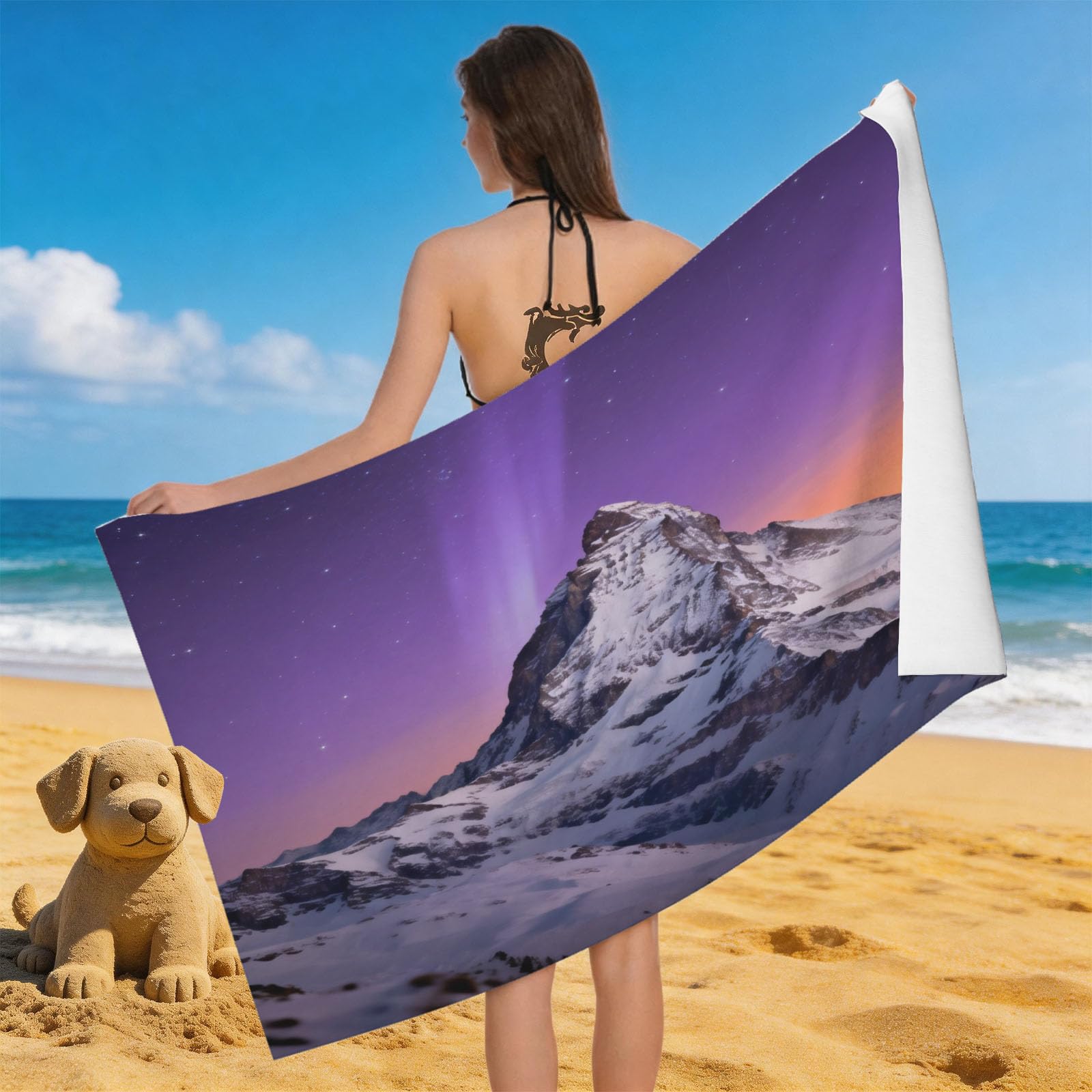 Leichong 3D Matterhorn Beach Towel Microfiber Soft Quick Dry for Adults, Snow Mountain Bath Towel Lightweight Soft Absorbent for Travel Swimming Pool Sports, 75 x 150 cm