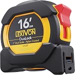 LEXIVON [4-Pack] 16Ft/5m DuaLock Mesure de la bande 1-Inch Lame large avec revêtement en nylon, finition mat blanc & Imprimé de la règle double face jaune Ft/Inch/Fractions/Métrique (LX-207X4)