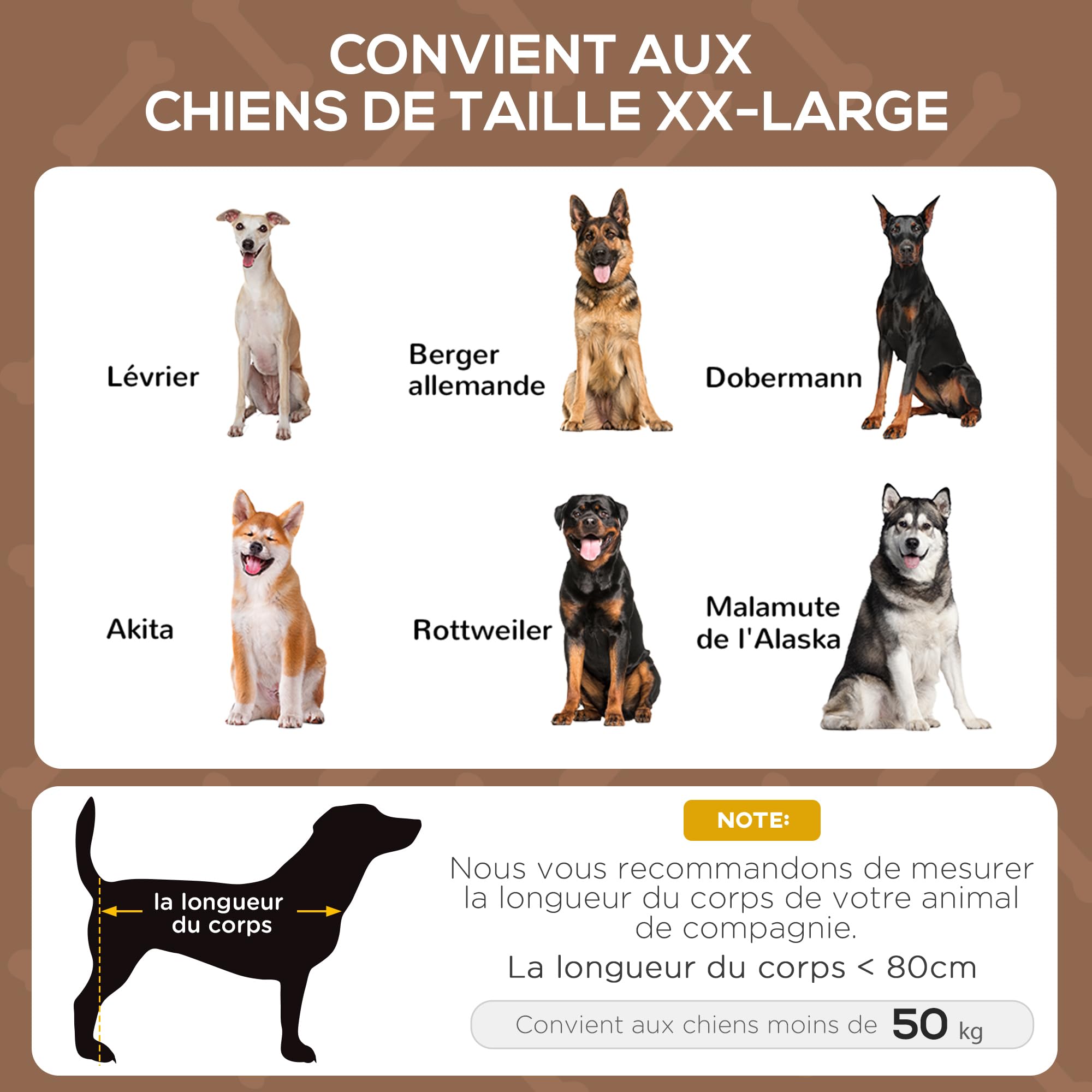 PawHut Lit pour Chien Chat sur Pieds Grand Confort Velum Anti-UV Tissu Oxford Micro-perforé + Parasol + Sac de Transport Inclus Marron Noir