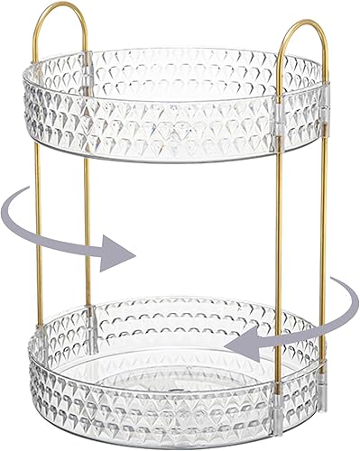 Estuche de exhibición de cosméticos giratorio de 360, organizador de maquillaje de gran capacidad de 2 niveles para encimera de baño o tocador,