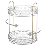 360° Rotating Cosmetic Display Case, 2-Tier Large Capacity Makeup Organizer for Bathroom Counter or Vanity, Clear White Acrylic Storage Rack for Skincare, Perfume and Beauty Essentials