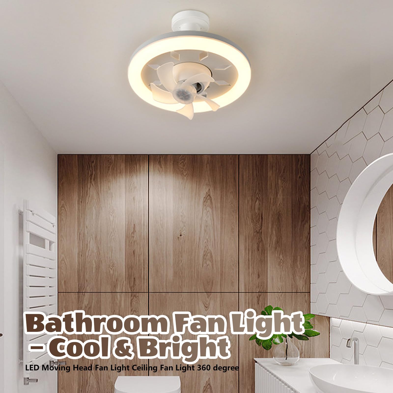 GOMETY Wentylator sufitowy z oświetleniem, lampa RGB z wentylatorem, 3 stopnie nawiewu, mała lampa sufitowa z wentylatorem, obracany o 360°, E27, możliwość ściemniania, z pilotem zdalnego sterowania