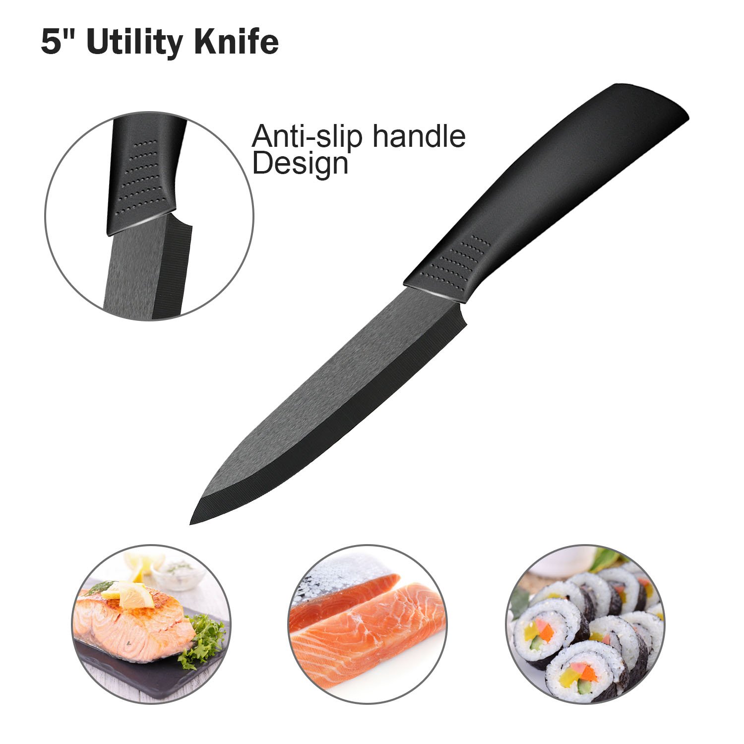 Ballery Set Coltelli da Cucina, Coltelli Ceramica Cucina Professionale Chef Coltello da Cucina, Coltelli Ceramica con Guaina Protettiva, Nera Set di 5