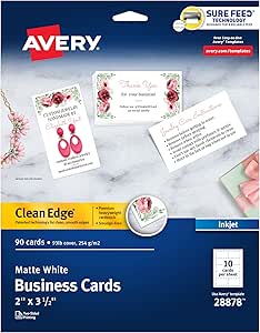 Avery® Clean Edge® Business Cards, 2 inches x 3 1/2 inches, White, 90 ...