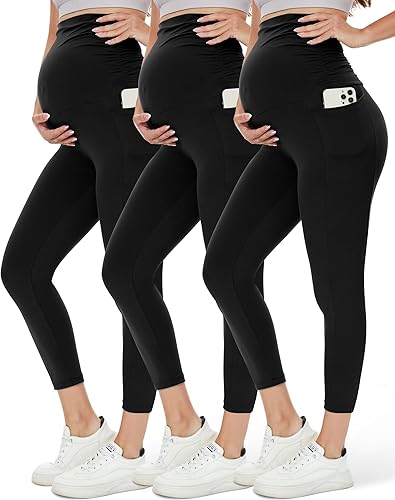 HLTPRO Paquete de 13 leggings de maternidad sobre el vientre, pantalones de maternidad con bolsillos para mujer, leggings de yoga para entrenamiento