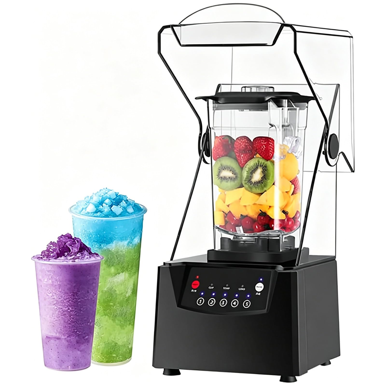 Frullatore Professionale Insonorizzato da 1,8 l con Cappa, Frullatore ad Alta velocità da 22000 Giri/min con 5 velocità per Ghiaccio, Succhi, Smoothie e Frutta Secca