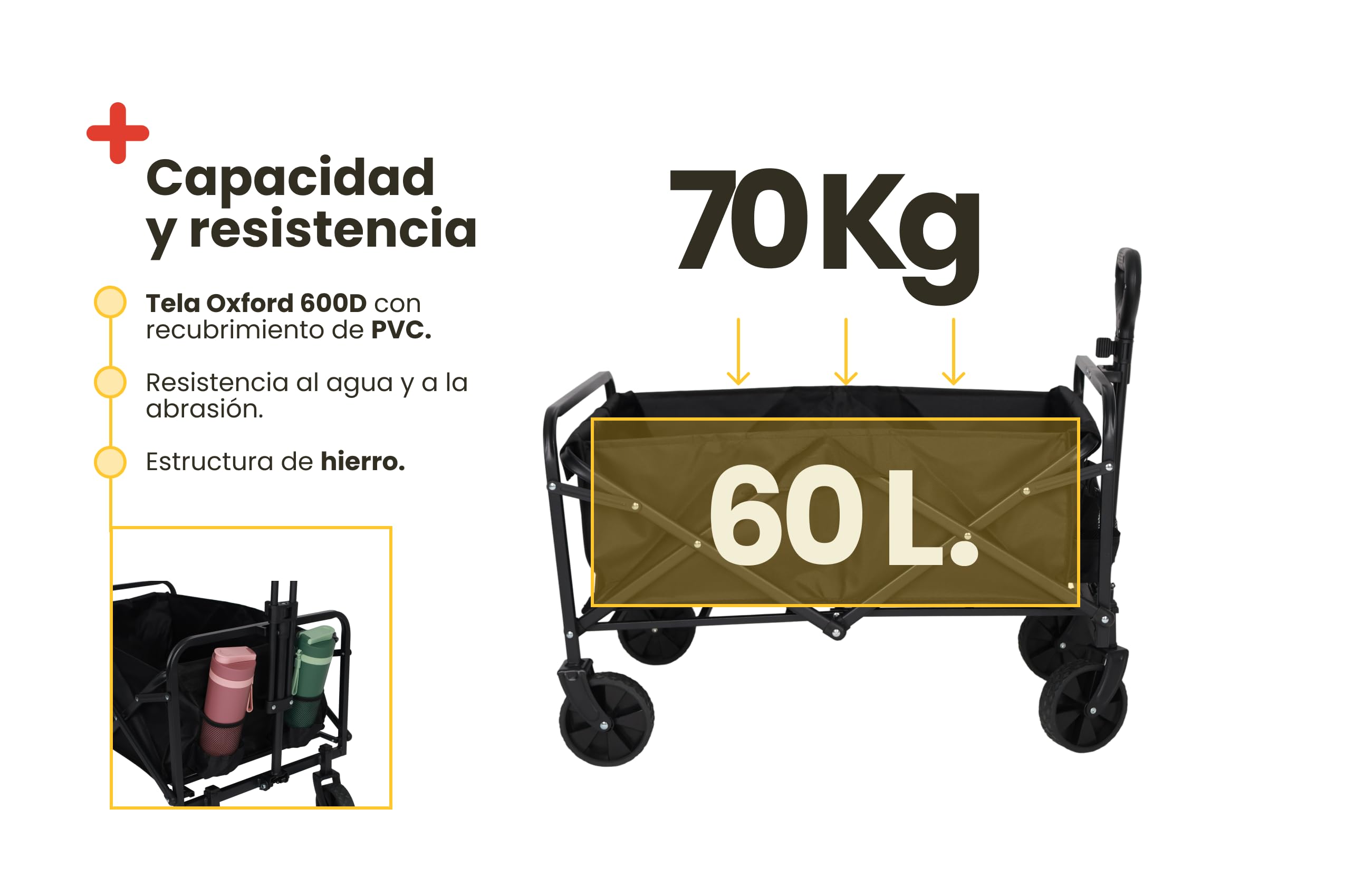 Carro Playa Robusto con Ruedas 360° – Carro Plegable con Ruedas de Alta Capacidad, Manejo Suave y Diseño Compacto para Cualquier Terreno