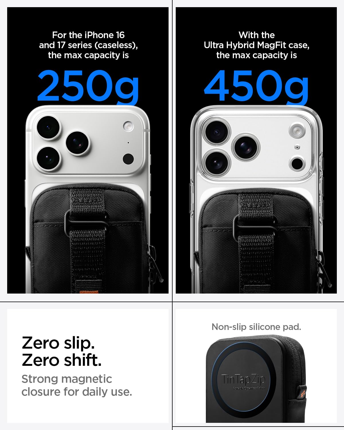 Spigen TinTap Zip MagFit Magnétique Mini-Pochette Porte-Cartes Compatible iPhone 16/15-12 Noir