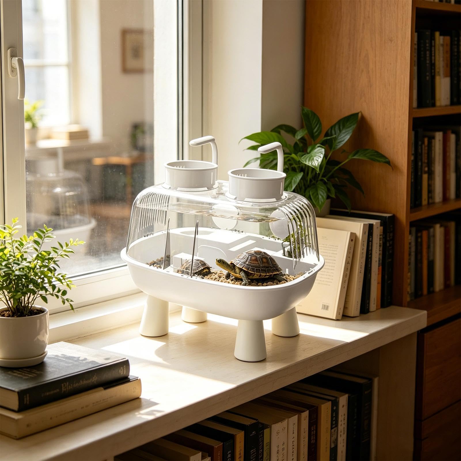 Vasca Tartarughe Acquatiche Con Luce Basking Alimentata USB | Gabbia Habitat Per Tartarughe Acquatiche E Rettili Per Interni Casa Soggiorno Appartamento Ufficio Balcone Stagno Serpente