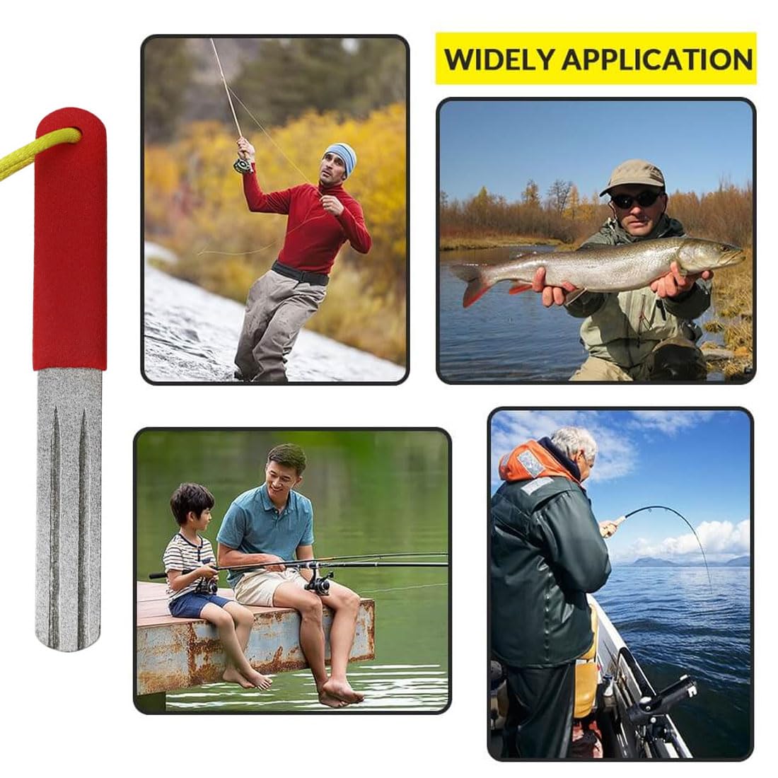 2 pcs afilador de anzuelos para Peces, Herramienta de Afilado portátil, Herramienta Afilado para Pesca al Aire Libre con Mango de Grano Fino y Medio, con Mango y Colgante(Rojo)