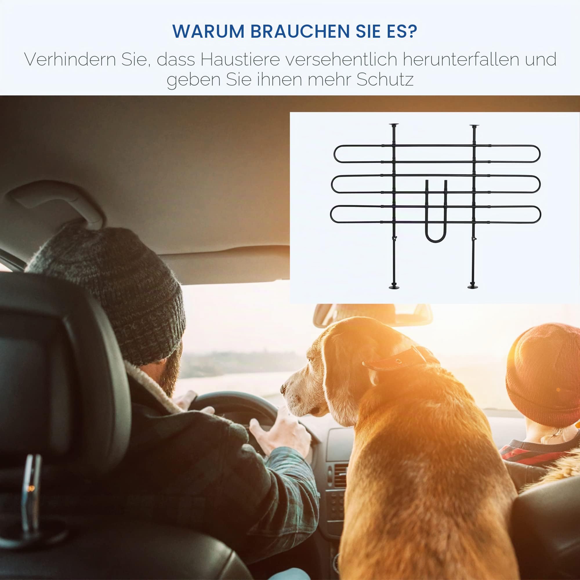 PawHut Verstellbare Auto-Hundebarriere 87-135 cm Schwarz | Höhe 85-120 cm, Universal-Sicherheitsgitter aus Stahl, für Kofferraum für Hunde