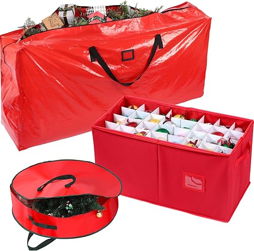 Windyun 3 paquetes de contenedores de almacenamiento de Navidad para coronas de Navidad, bolsa de almacenamiento para árbol de Navidad para hasta 9