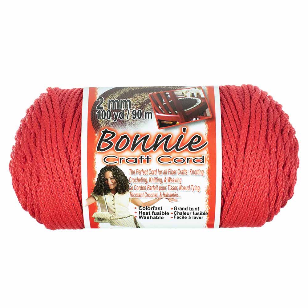 2mm Bonnie Crafting Cord - for Macramé, Knitting, and Weaving Crafts - 100 Yard Spools (Red)
