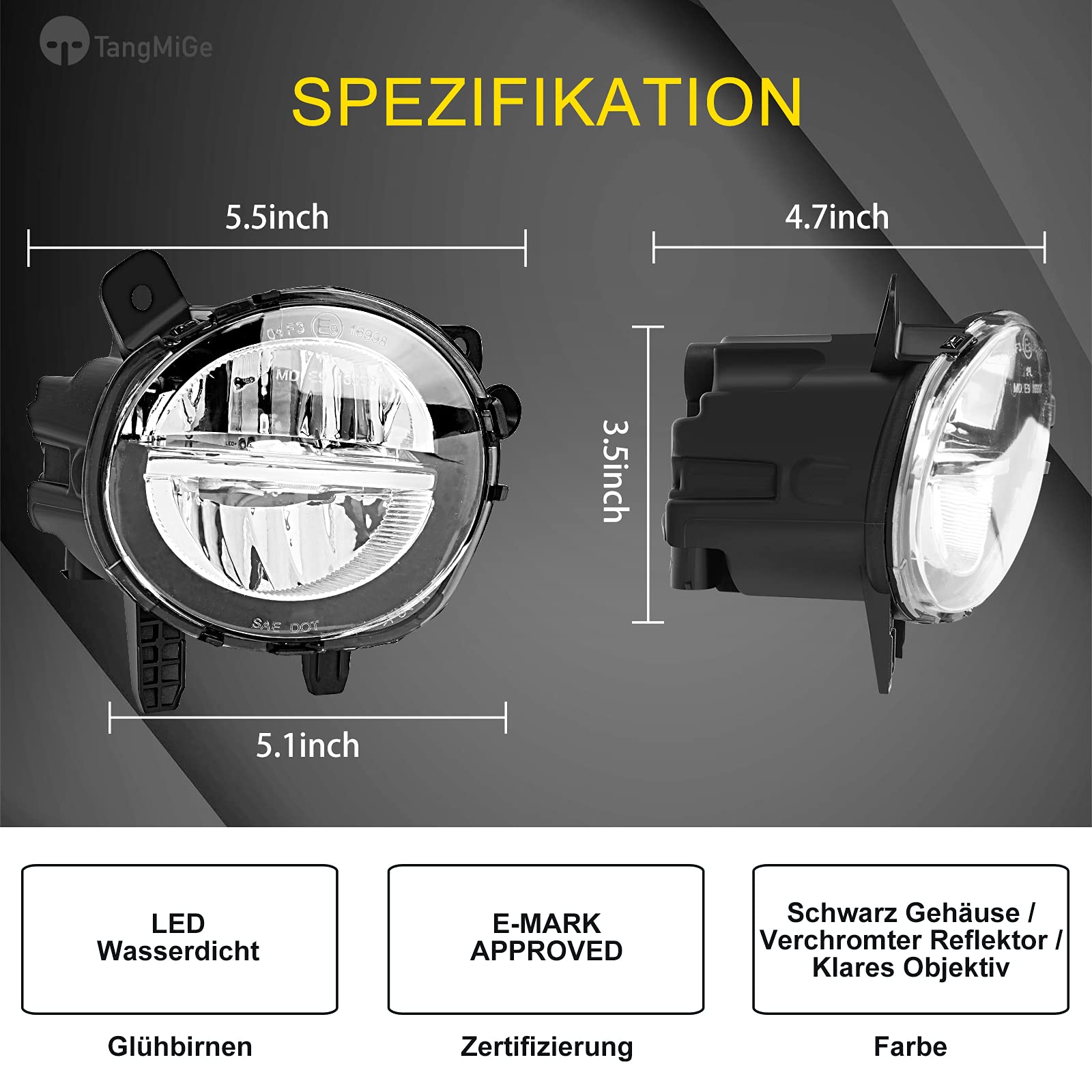 TangMiGe Fendinebbia compatibile con BMW F20 F21 F22 F23 F30 F31 F32 F33 F34 F36 F45 F46, Serie 1 3 4, 2010-2018, LED sostituzione diretta o LED to alogenen, 1 Paio (Chiaro)