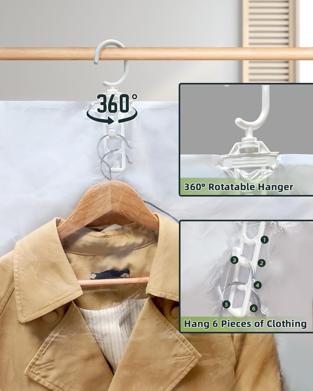 Colemoly Bolsas colgantes de almacenamiento al vacío para ropa, abrigos, paquete de 6 bolsas de 49 x 27.6 pulgadas, bolsas de almacenamiento colgantes, selladas al vacío, bolsas comprimidas