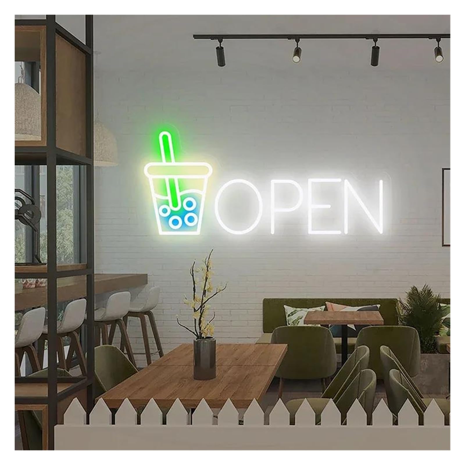 Shouxi F Sign Lamp Boba Tea With Open Neon Sign Bar Club Decor Wall Art Decorative(,55Cm)