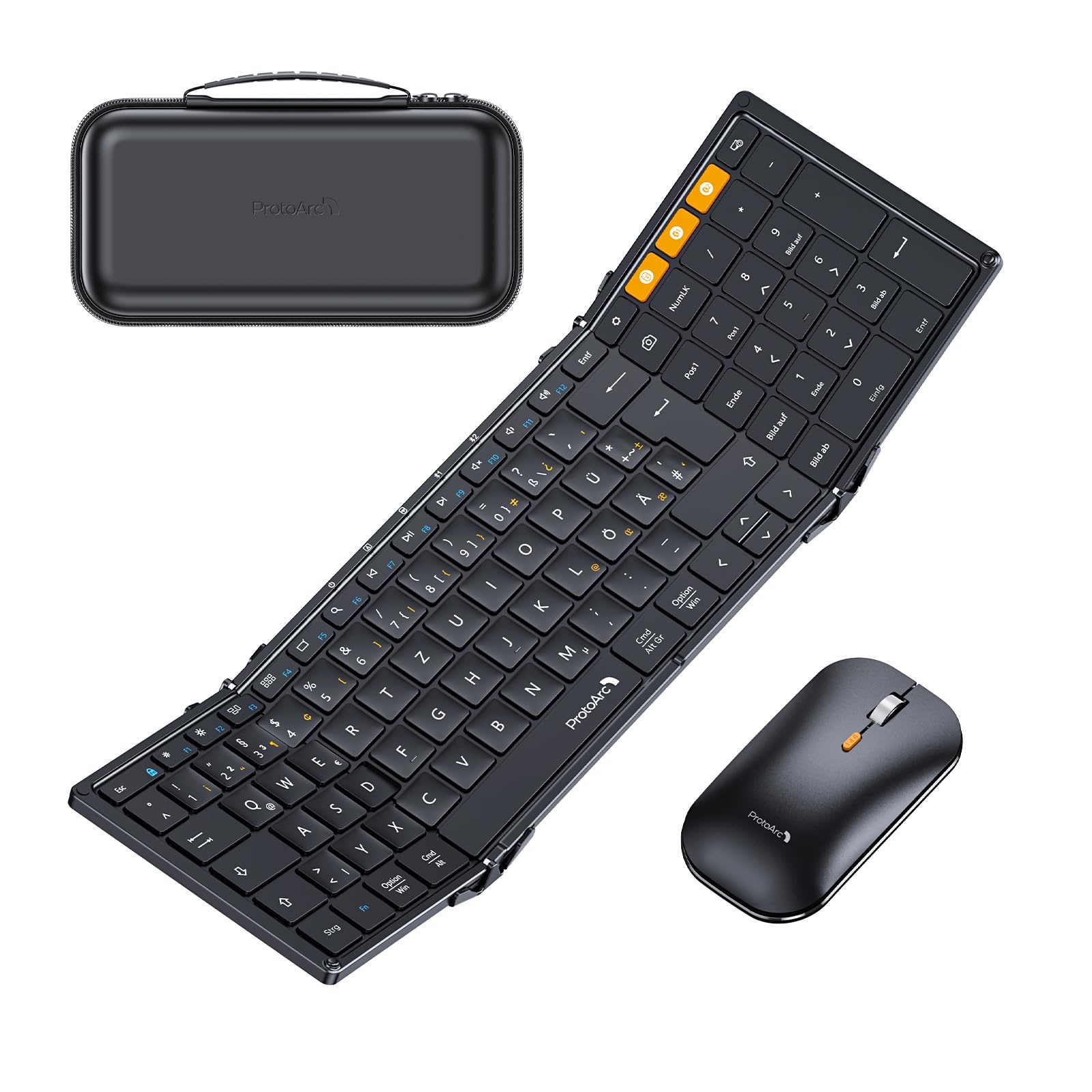 ProtoArc XKM01 Faltbare Tastatur und Maus | Full-Size Bluetooth Tastatur Klappbar mit Ziffernblock | |4G+Dual Bluetooth 