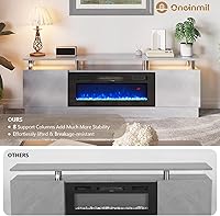 Vista 9 de oneinmil Soporte de TV con chimenea eléctrica integrada de 36" - Consola de 2 niveles de 70" para televisores de hasta 80", ideal para ambientes