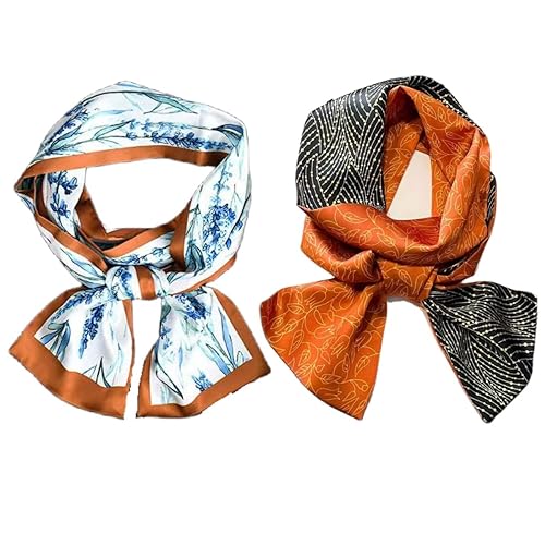 Racawica 2-Pack Purse Scarf For Handbags Satin Head Scarves For