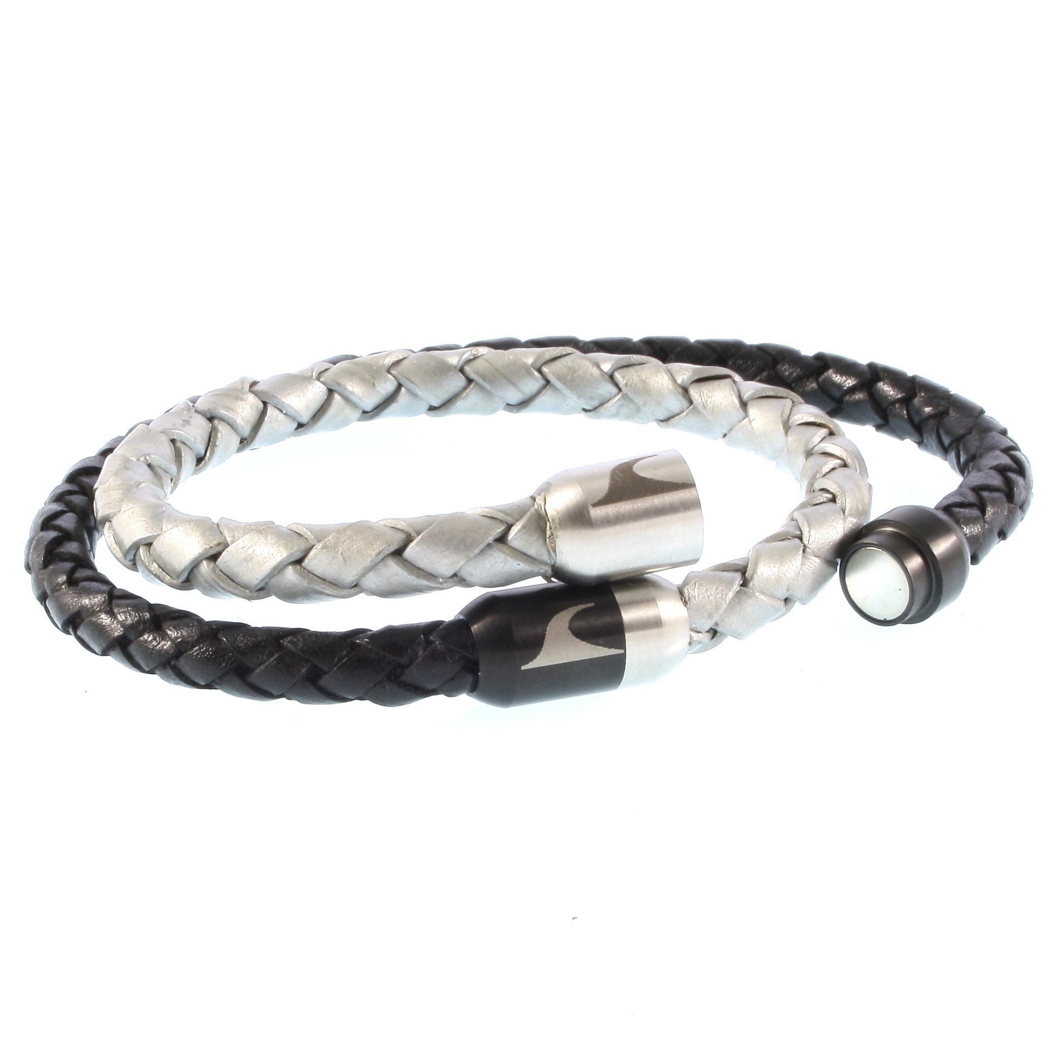 Echt Leder-Armband Maui G Schwarz/SW/SI Herren