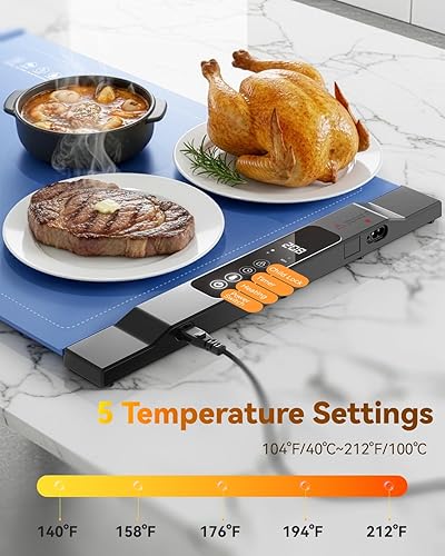 Miniatura 4 de Tapete de calentamiento para alimentos, paquete de 2 bandejas de calentamiento eléctricas para fiestas, buffet, 7 ajustes de temperatura y