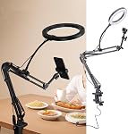 Lumière de sonnerie pour bureau, LED Luminaire de bague avec support de téléphone externe de fixation pour extensions de cils, manucure, maquillage, beauté, etc.