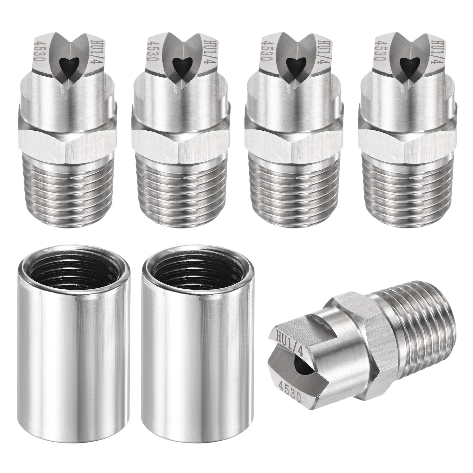 TIXIPEM 1/4" BSP Male 45 Degree Flat Fan Spray Tip [7PCS] - High Pressure Washer Spray Nozzle with 1/4" BSP Female Pipe Fitting Used for Water Guns - [Stainless Steel-3.6MM]