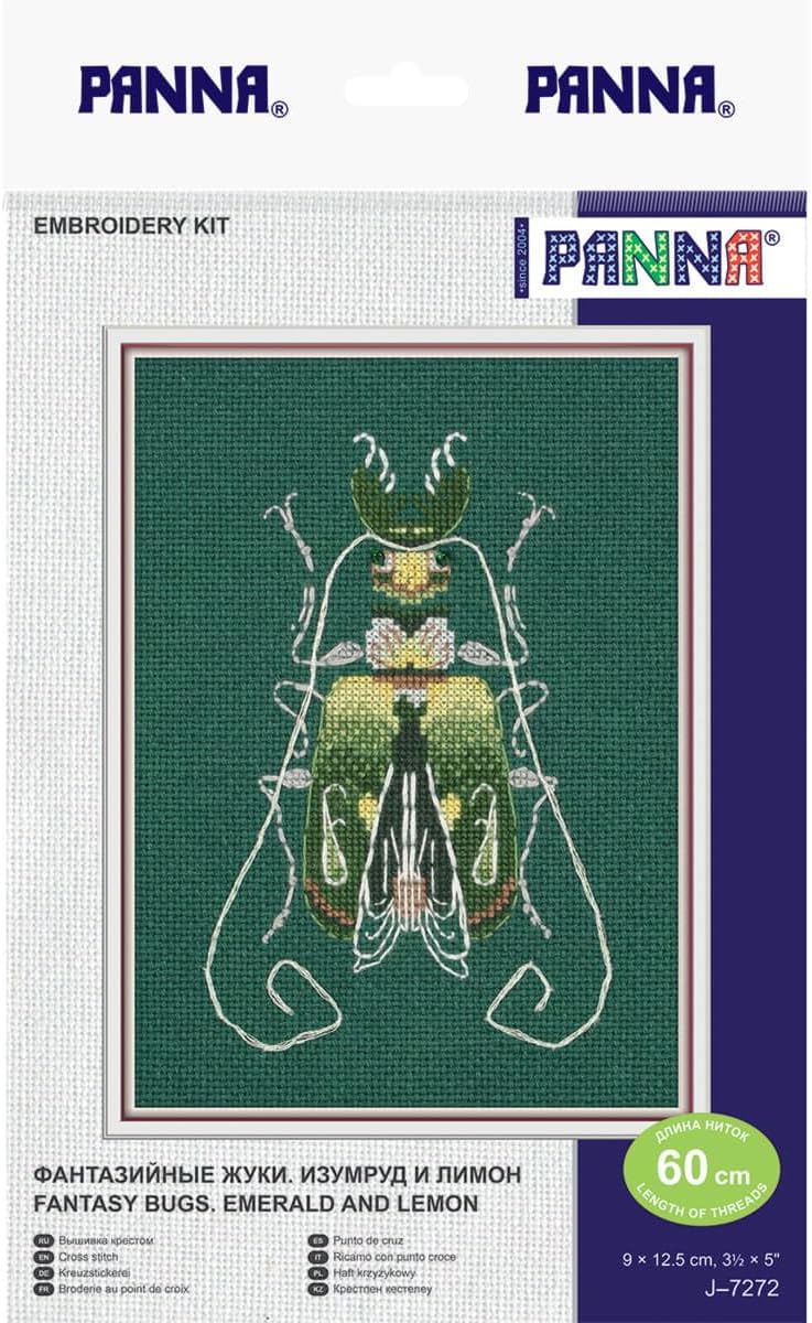 PANNA Counted Cross Stitch kit Fantasy Bugs, Emerald and Lemon, 9x12,5cm, DIY