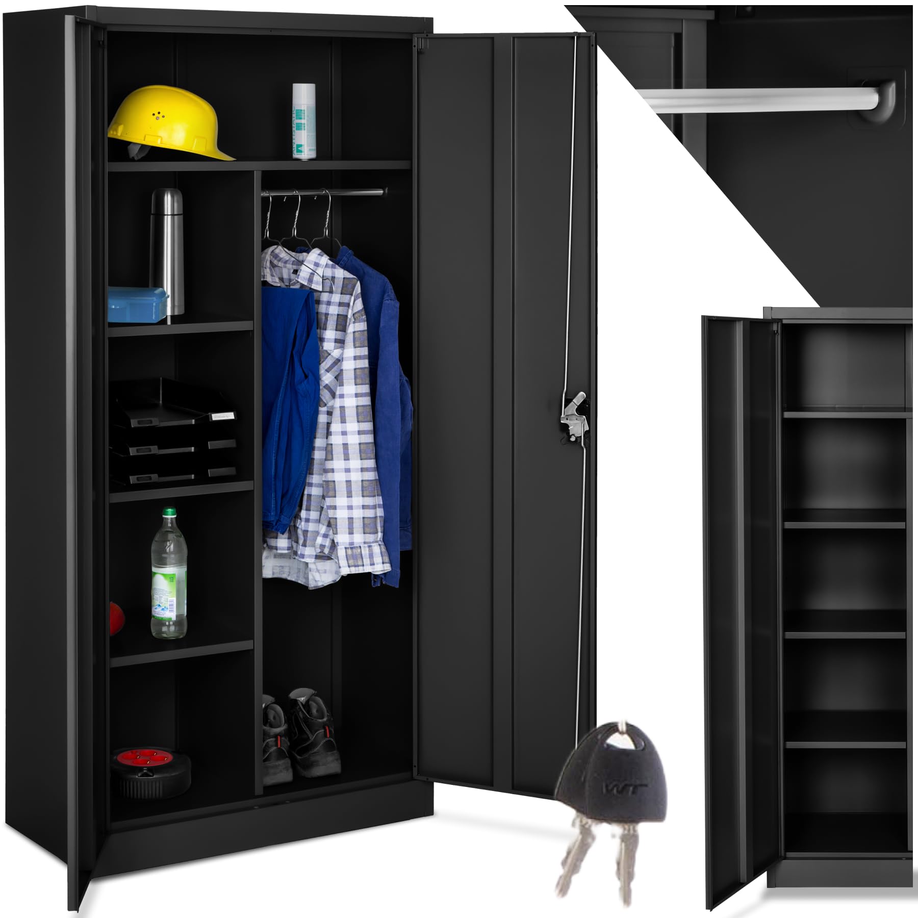 tectake Aktenschrank/Spind – 6 Fächer, abschließbar, 180 × 80 × 40 cm, schwarz
