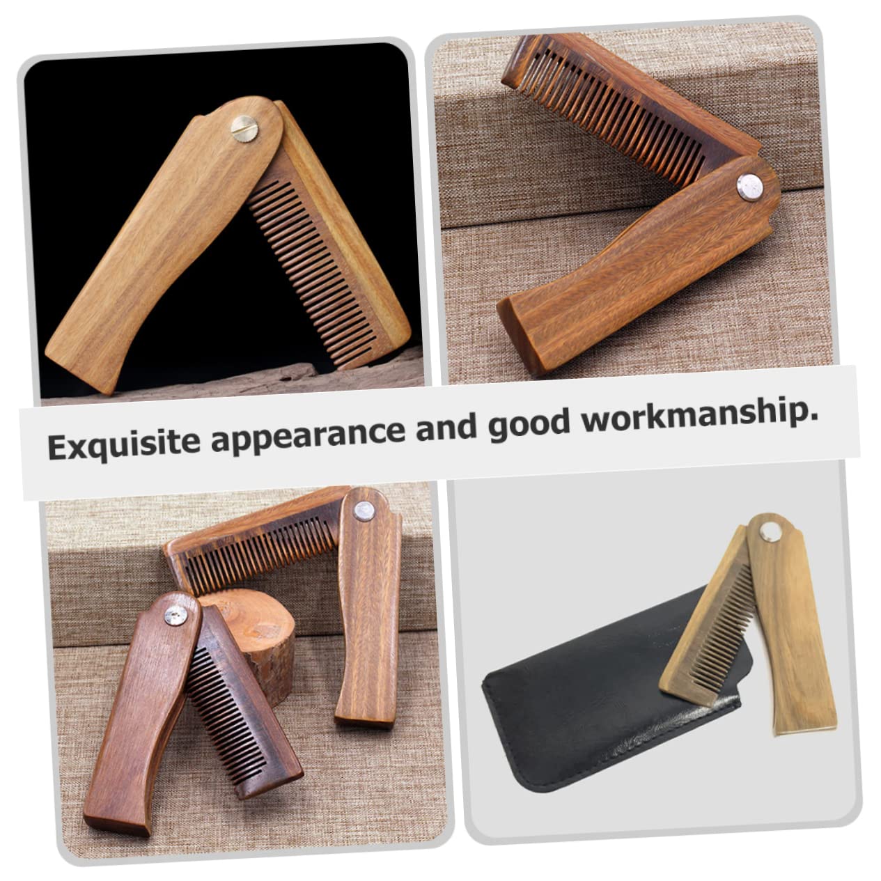 5sätze Holz-haarbürste Mit Etui Tragbarer Faltbarer Kamm Für Bart Und Haargestaltung Ergonomisches Design Für Reisen Und Täglichen Gebrauch