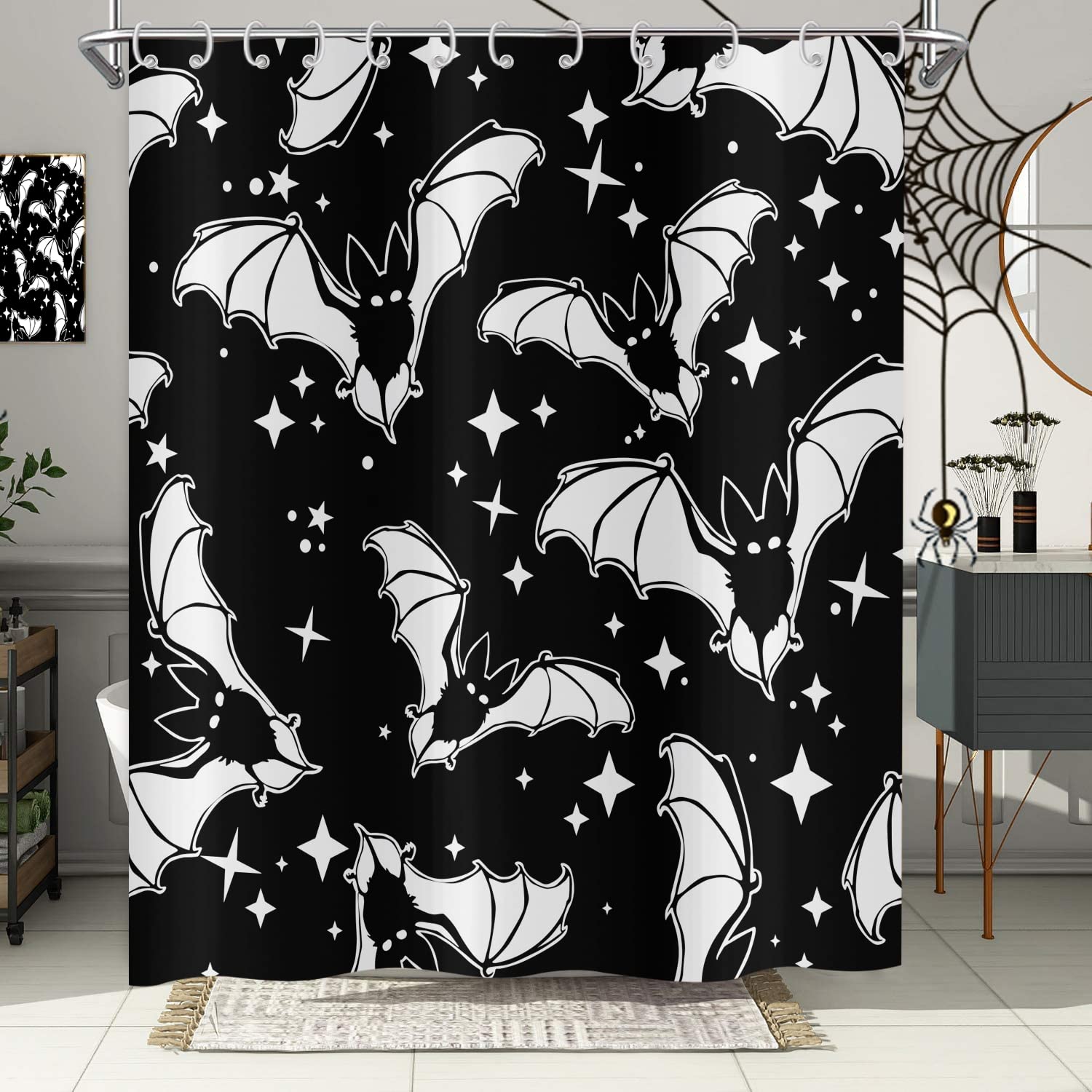 Vintage Halloween Duschvorhang – Gruselige Mumie, Fledermäuse, Pink, 178 X 178 Cm, Wasserdicht