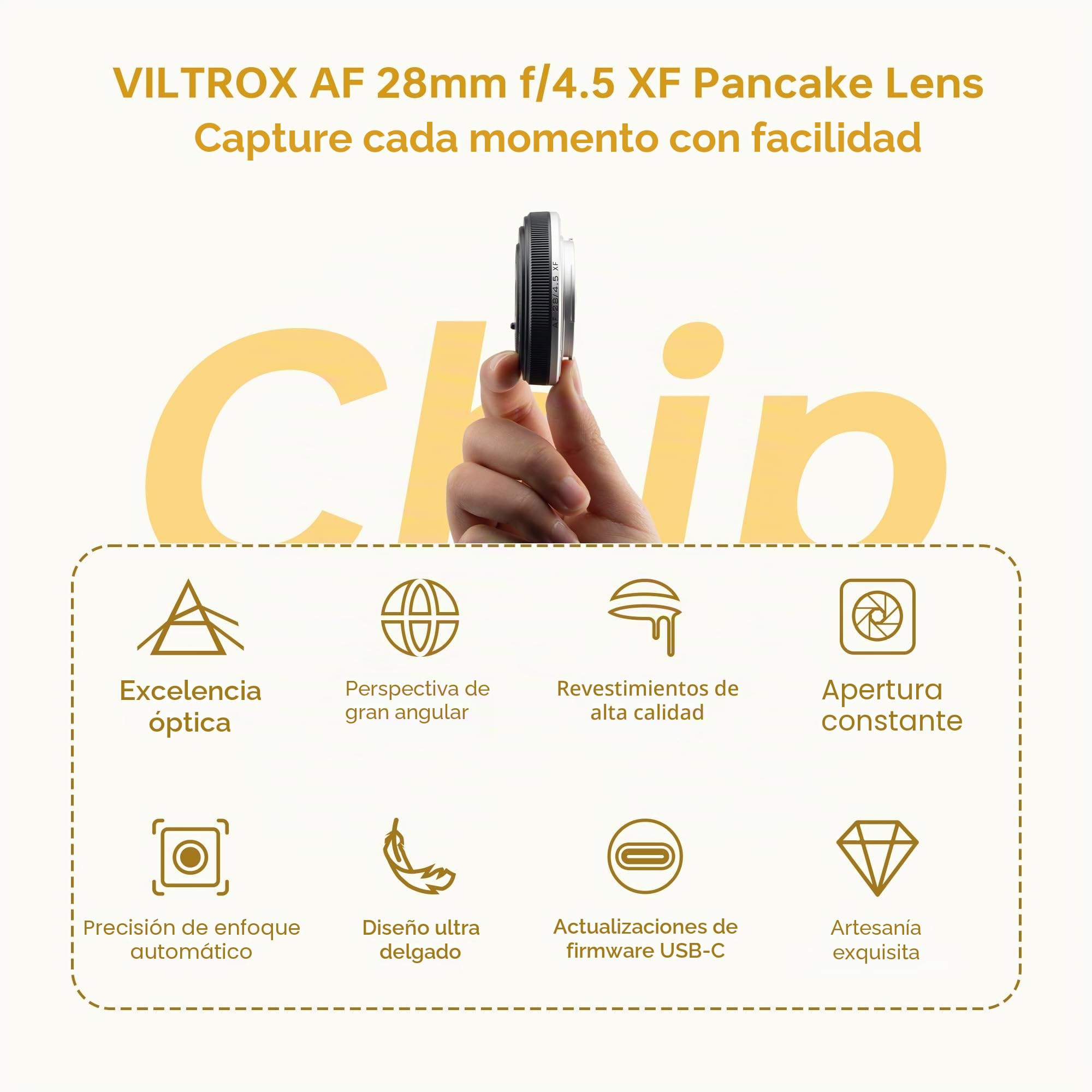 VILTROX 28mm f/4.5 F4.5 XF Objetivo Pancake Enfoque Automático Gran Angular de Tamaño Chips Objetivo Compatible con Cámaras Fujifilm X-Mount X-A1 X-A2 X-A3 X-A5 X-H1 X-T1 X-T100 X-PRO1 y más