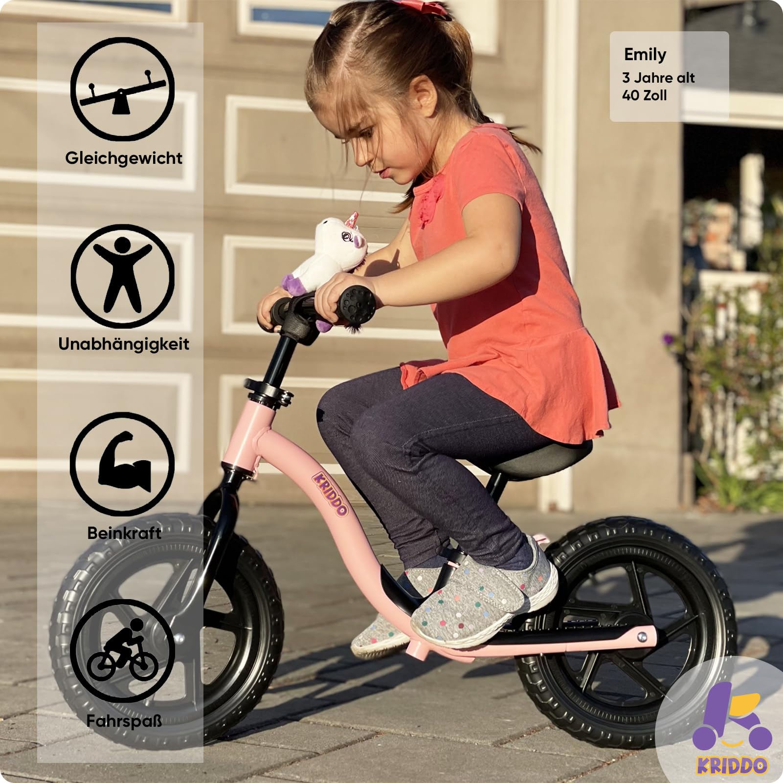 KRIDDO Kinder Laufrad ab 2 Jahre, Lauflernrad ab 18 Monaten bis 5 Jahren, interaktives Balance-Fahrrad mit Fußstütze und Lenker, Geschenk für Jungen und Mädchen zum Geburtstag, Baby Spielzeug | 2 Jahre