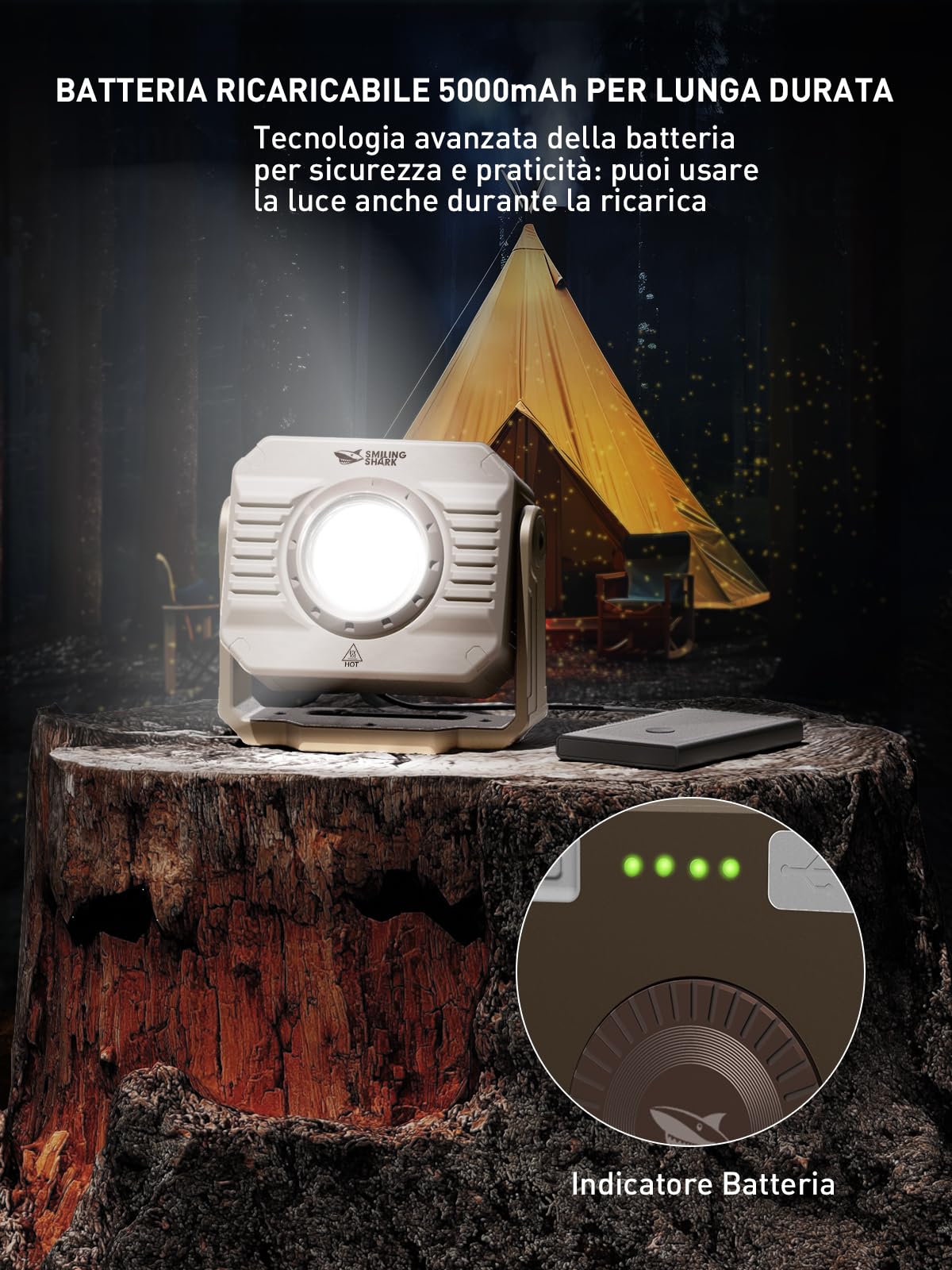 Smiling Shark Luci da Lavoro, LED Lampada Officina 5000mAh Ricaricabile 3 Modalità Luce Dimmerabile con Modalità Stroboscopica Magnetica Portatile Luce Ispezione per Campeggio Riparazione Garage