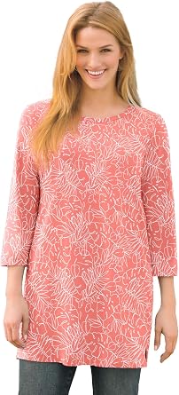 Woman Within Perfect Printed Three-Quarter-Sleeve Scoopneck Tunic