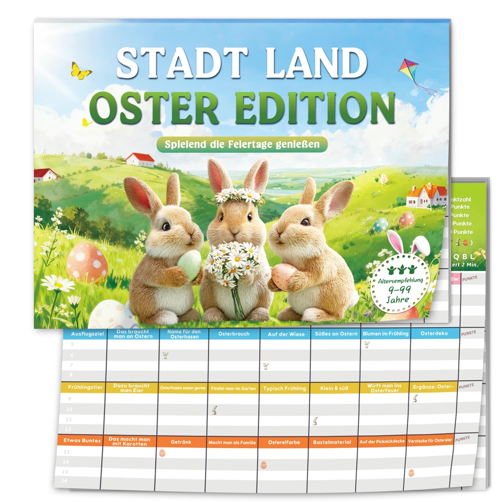 Stadt Land Oster Spiele Kartenspiel, Kleinigkeit Ostergeschenke für Erwachsene Männer Frauen Teenager Freundin Kollegen, Kleine Ostern Geschenke für Kinder Junge Mädchen ab 9 10 11 12 13 14 Jahre