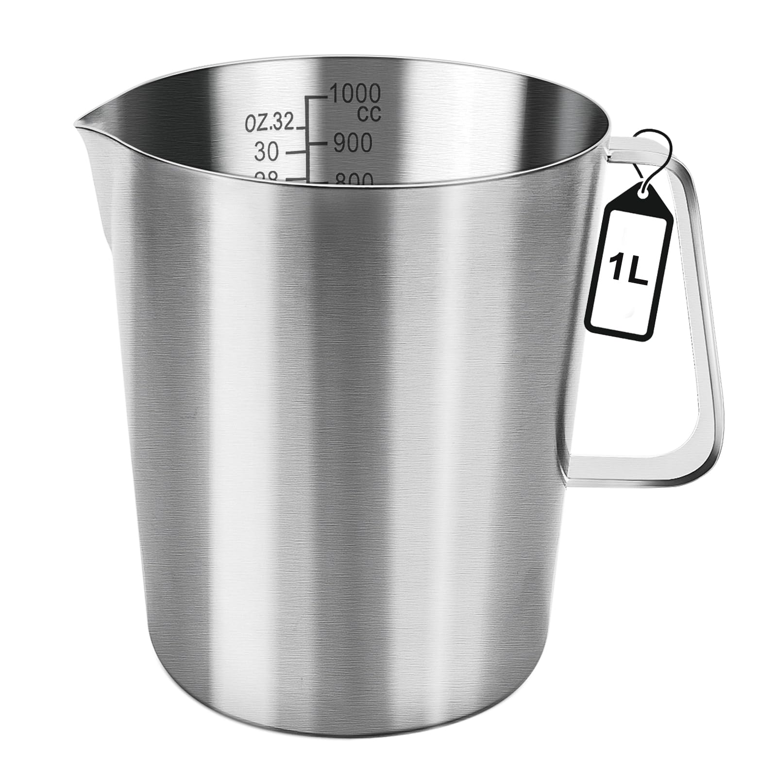 WPPQWP Measuring Jug 1L Stainless Steel, Measuring Cup Metal with Handle, Food Grade 304 Stainless Steel, with Ounce and ML Scale, Dishwasher Safe, Milk Jug, Coffee Pot, Ice Bucket, Silver (1000 ml)