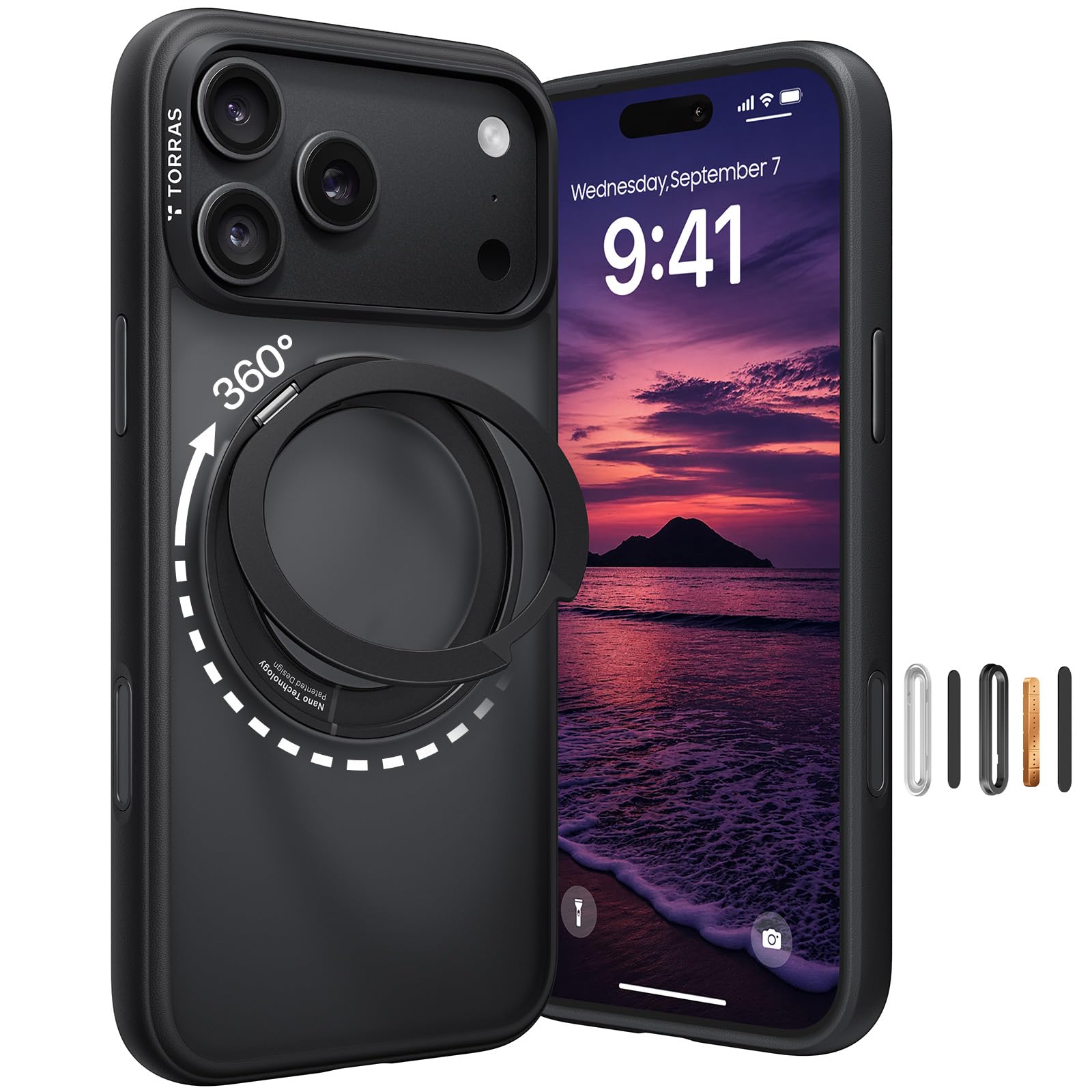 TORRAS for iPhone 18 Pro Case Black, 360 Magnetic Stand, O1S Series