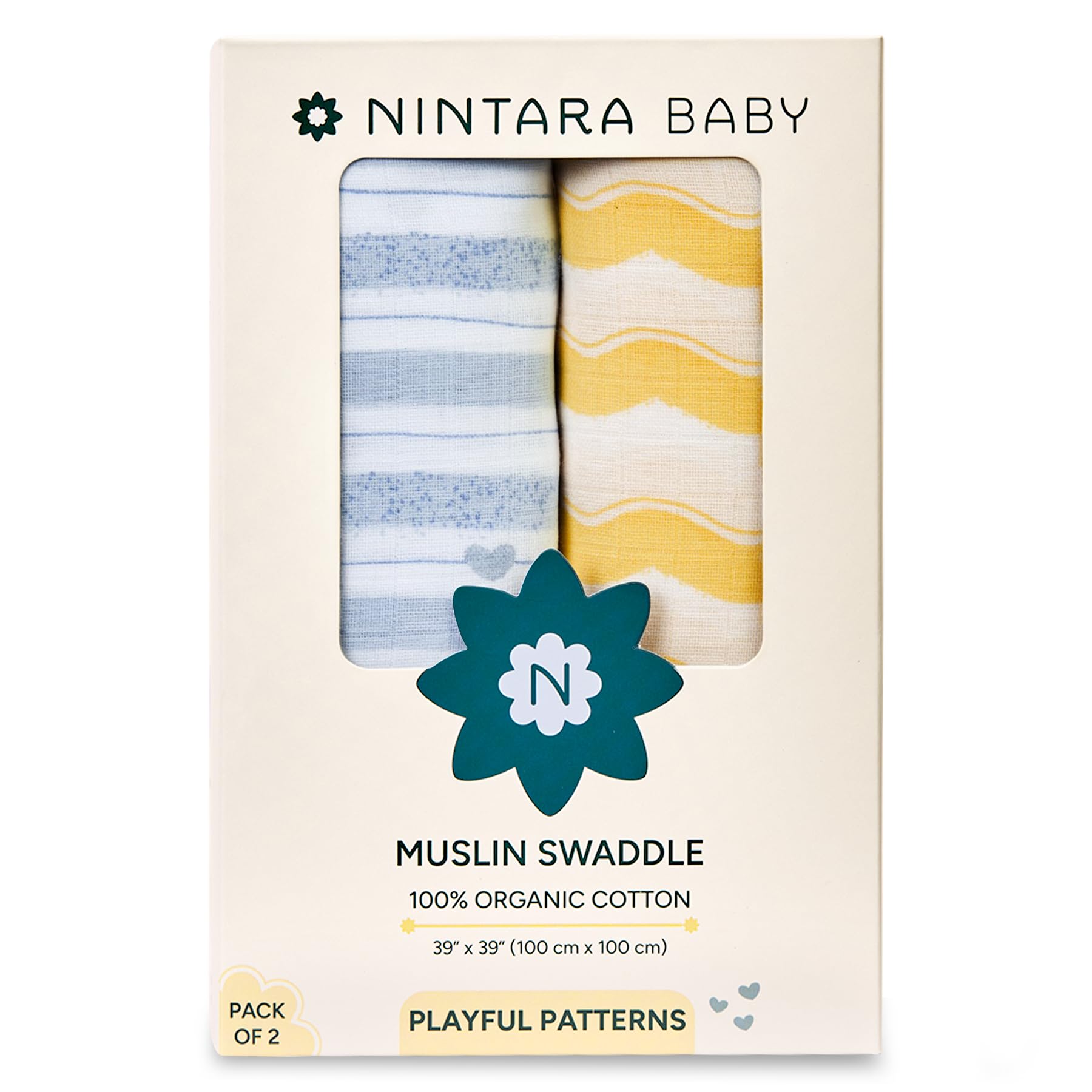 Nintara Baby Swaddle - 100% Organic Premium Muslin Cotton, 39" x 39" (100 cm x 100 cm), Ultra-Soft, Breathable & Lightweight, Multipurpose, Unisex, Hypoallergenic, Gifts for Newborn Babies, Pack of 2-image-44