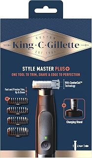 Gillette King C - Cortapúas eléctricas para hombres, estilo Master Plus, inalámbrico y con cuchillas afiladas, estuche para barba para hombre con 4 zuecos intercambiables para podar y afeitar
