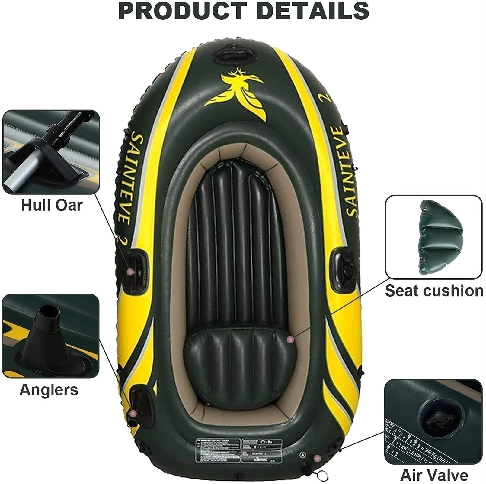 Gommone per 2 Persone - Gommoni d'assalto per Kayak con zattera addensata, Gommoni Hovercraft Resistenti all'Usura per la Pesca, Intrattenimento 9 Sport Acquat