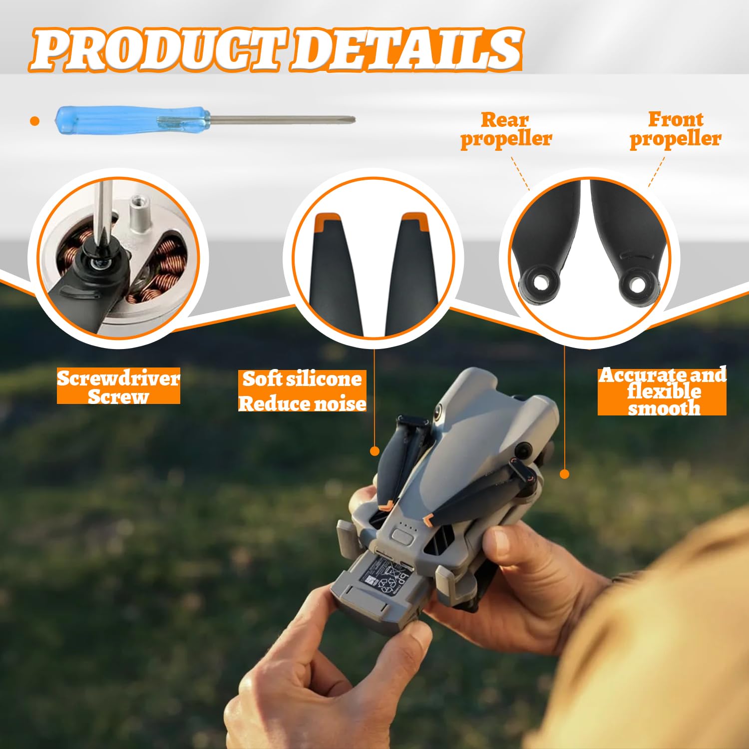 16Pcs Hélices de Rechange pour Drone DJI Mini 3 Pro, Mini 4 Pro, Faible Bruit & Stable Drone Accessoires Hélices Remplacement avec 2 Tournevis et 24 Vis