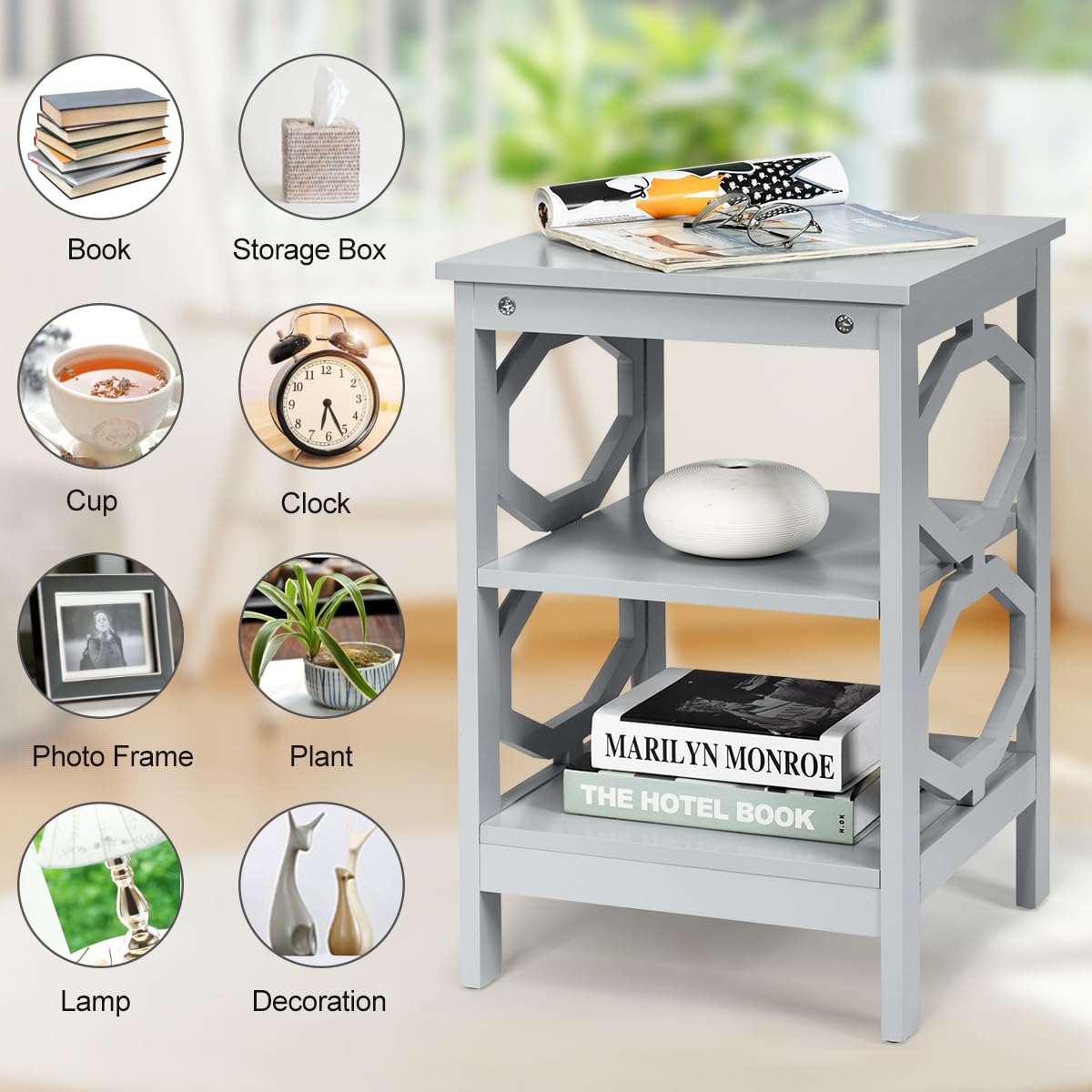 COSTWAY Table de Chevet avec 2 Compartments et 2 Étagères Ouvertes, 60,5 x 40 x 35 cm, Table d